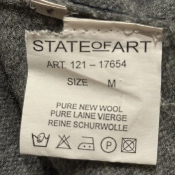 State of Art Men’s Pure Wool Sweater Size M Gray Blue Trim St. Moritz Patch - Picture 7 of 11